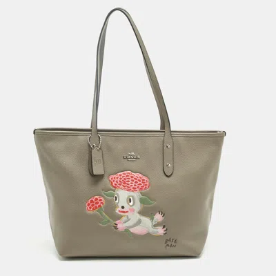 Coach X Gary Baseman Beige Leather Lou City Zip Tote In Brown