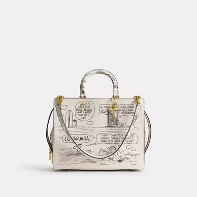 Coach X Peanuts Rogue Bag With Newspaper Print In Multi
