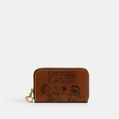 Coach X Peanuts Small Zip Around Card Case With Newspaper Print