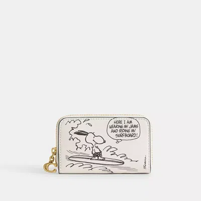 Coach X Peanuts Small Zip Around Card Case With Newspaper Print