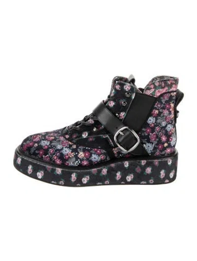 Pre-owned Coach X Tabitha Simmons Velvet Floral Print Boots In Blue