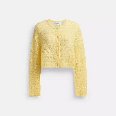 Coach Lace Knit Cardigan In Yellow