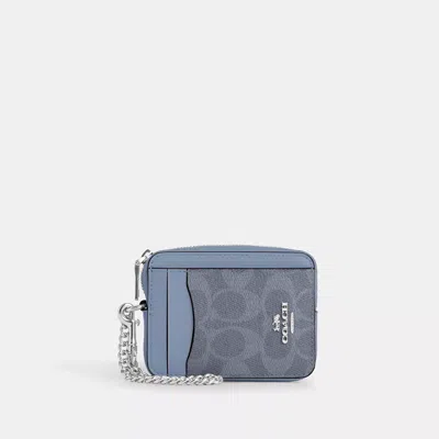 Coach Zip Card Case In Signature Canvas In Blue