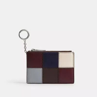 Coach Zip Card Case With Key Ring In Checkerboard Upcrafted Leather In Brown