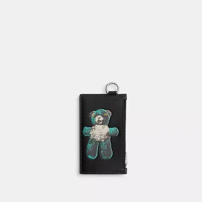 Coach Zip Card Case With Teddy Graphic In Black