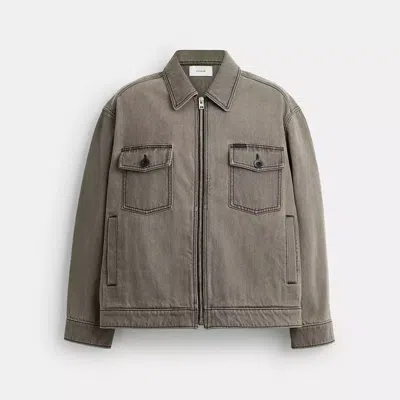 Coach Zip Denim Jacket In Gray