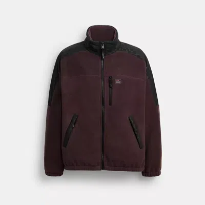 Coach Zip Front Fleece Jacket In Burgundy