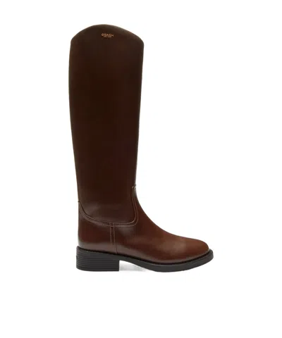 Coach Zip Leather Boots In Brown