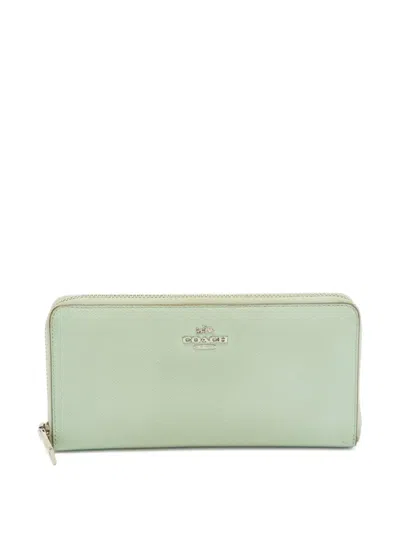 Pre-owned Coach Zip-around Leather Wallet In Green
