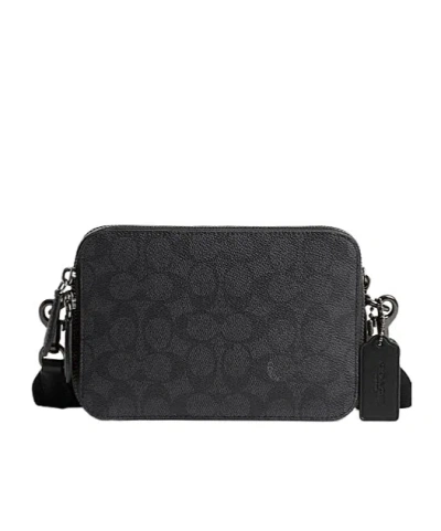 Coach Zipped Leather Messenger Bag In Black