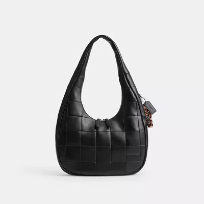 Coach Alter/ego Crescent Shoulder Bag In Checkerboard Upcrafted Leather In Black