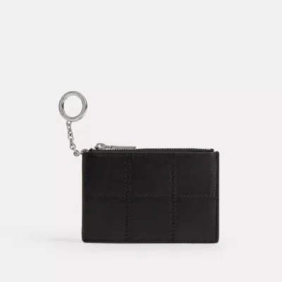Coach Zip Card Case With Key Ring In Checkerboard Upcrafted Leather In Black