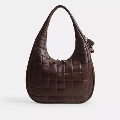 Coach Alter/ego Large Crescent Shoulder Bag In Checkerboard Upcrafted Leather In Brown