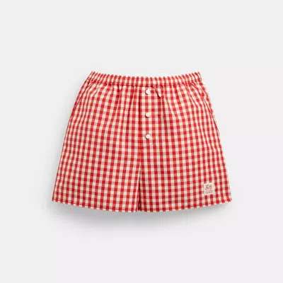 Coach Topia Loop Gingham Boxer Shorts In Red/cloud