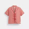 Coach Topia Loop Gingham Tie Front Shirt In Red/cloud