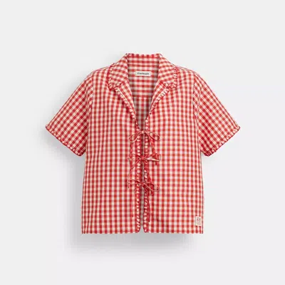Coach Topia Loop Gingham Tie Front Shirt In Red/cloud