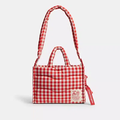 Coach Topia Loop Mini Tote In Recycled Polyester With Gingham Pattern In Red/white Gingham