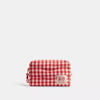 Coach Topia Loop Pouch In Recycled Polyester With Gingham Pattern In Red/white Gingham