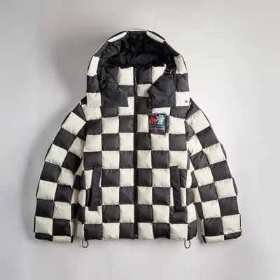 Coach Topia Loop Puffer Jacket With Checkerboard Quilting In Black/cloud