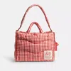 Coach Topia Loop Tote In Recycled Polyester With Gingham Pattern In Red/white Gingham