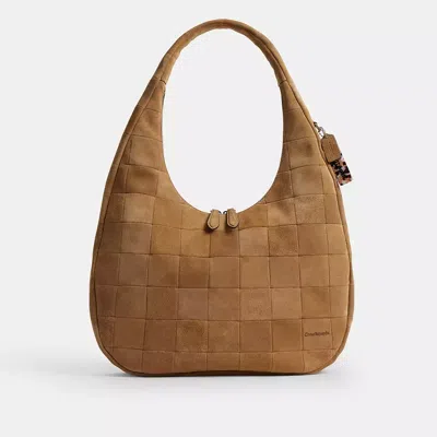 Coach Alter/ego Large Crescent Shoulder Bag In Checkerboard Upcrafted Suede In Sand