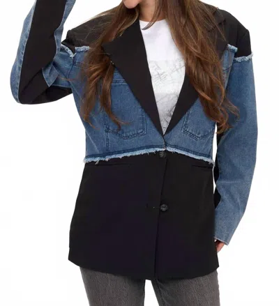 Coalition La Joanne Denim Accent Statement Blazer In Black Denim
