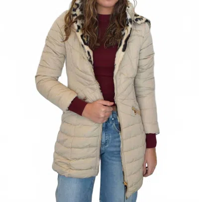 Coalition La Long Line Reversible Puffer Jacket In Cream/leopard In Neutral