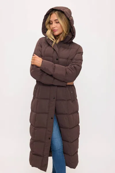 Coalition La Long Puffer Coat In Chocolate In Gold