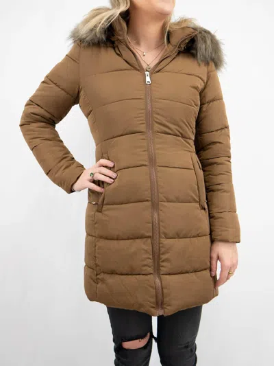 Coalition La Long Sleeve Puffer Coat In Brown