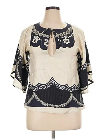 Pre-owned Coast 3/4 Sleeve Silk Top Ivory Keyhole Neckline Tops