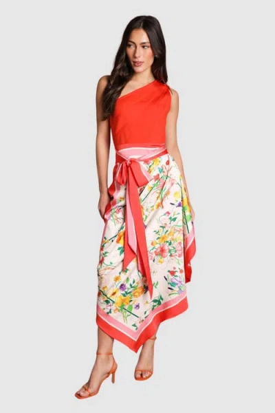 Coast Bandage One Shoulder Printed Midi Dress In Red