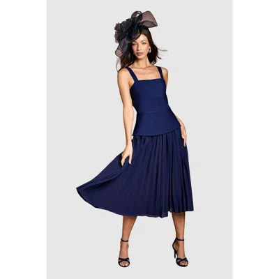 Coast Bandage Square Neck Pleated Midi Dress In Blue