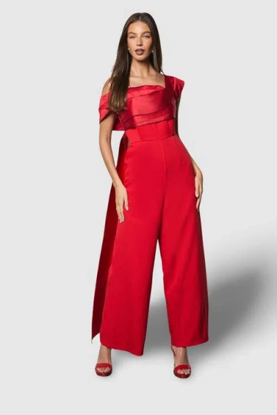 Coast Bardot Contrast Twill Jumpsuit In Red