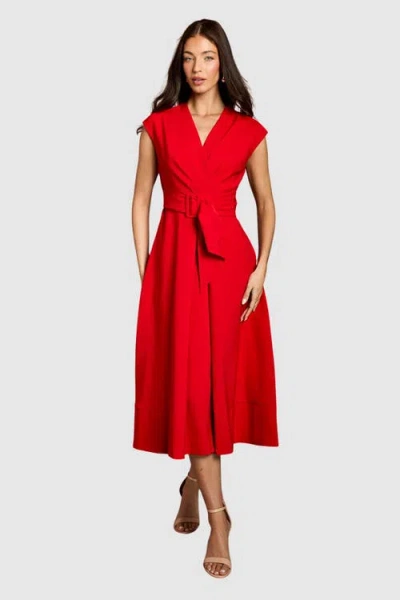 Coast Belted Crepe V-neck Midi Dress In Red