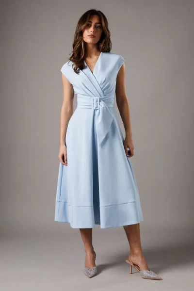 Coast Belted Crepe V-neck Midi Dress In Blue