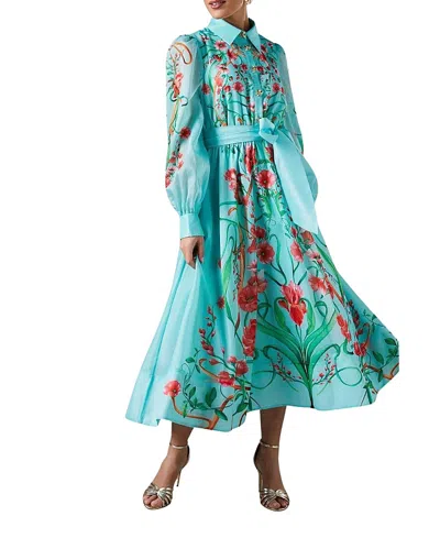 Coast Border Print Organza Shirt Dress In Green