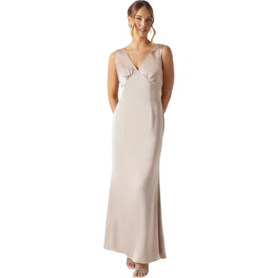 Coast Bow Back V-neck Satin Bridesmaid Dress In Neutral