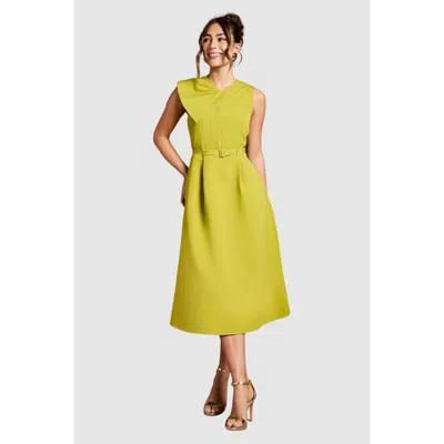 Coast Bow Crepe Belted Midi Dress In Green