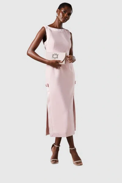 Coast Bow Detail Round Neck Midaxi Dress In Pink