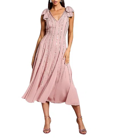 Coast Bow Shoulder Embellished Midi Dress In Pink