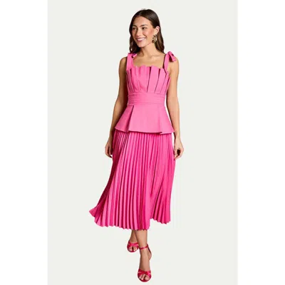 Coast Bow Shoulder Peplum Midi Dress In Pink