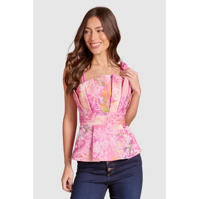 Coast Bow Shoulder Printed Peplum Top In Pink