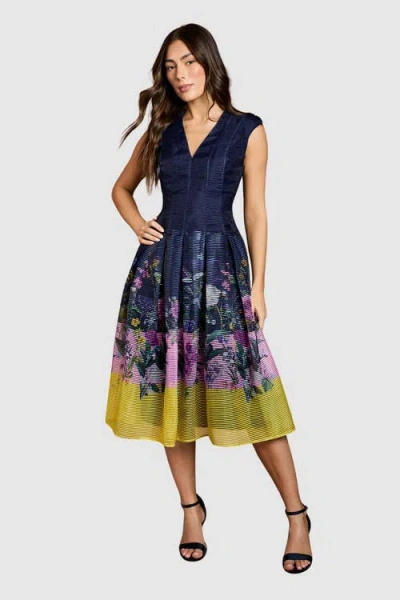 Coast Burnout Organza Drop Waist Midi Dress In Blue