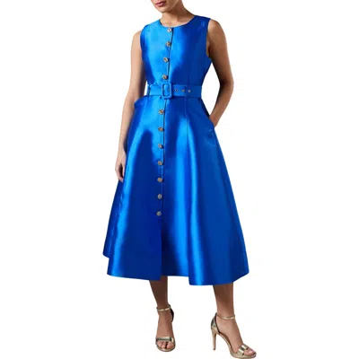 Coast Button Through Belted Prom Dress In Blue