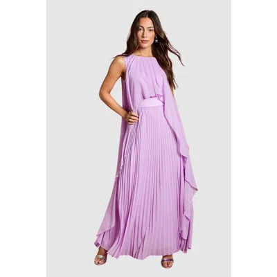 Coast Cape Sleeve Pleated Maxi Dress In Purple