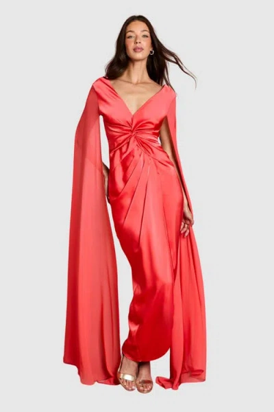 Coast Cape Sleeve V-neck Satin Maxi Dress In Multi