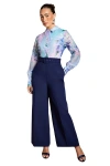 Coast Collared Wide Leg Belted Jumpsuit In Blue