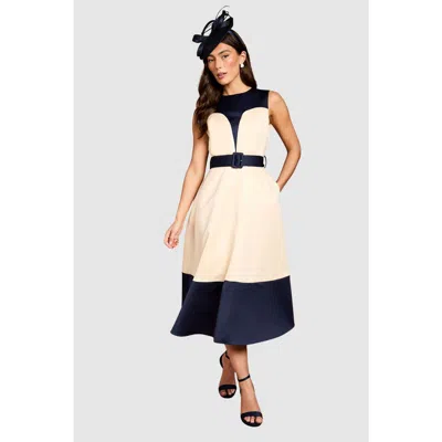 Coast Colour Block Crepe Belted Midi Dress In Neutral