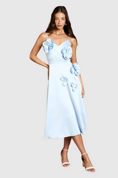 Coast Corsage Detail Satin Midi Dress In Blue