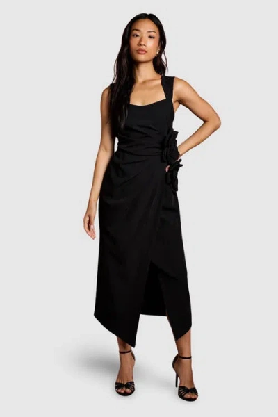Coast Corsage Pleated Pencil Midi Dress In Black